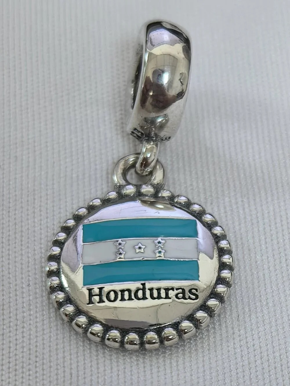 Pandora Honduras Flag Enamel Dangle Charm - Turquoise & White